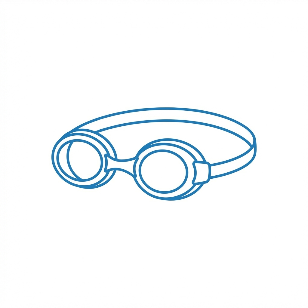 Blue line illustration of swimming goggles Blue outline illustration of swimming goggles on a white background.